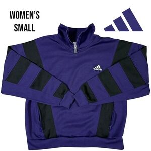 adidas Women's Quarter Zip Sweatshirt Small Purple Black‎ Pullover Athletic Top
